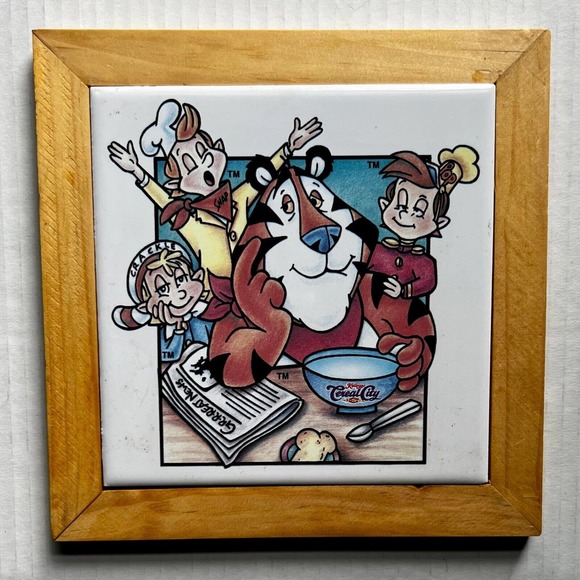 Kellogg’s Cereal City Tony The Tiger, Snap, Crackle & Pop Framed Ceramic Trivet - Picture 1 of 10